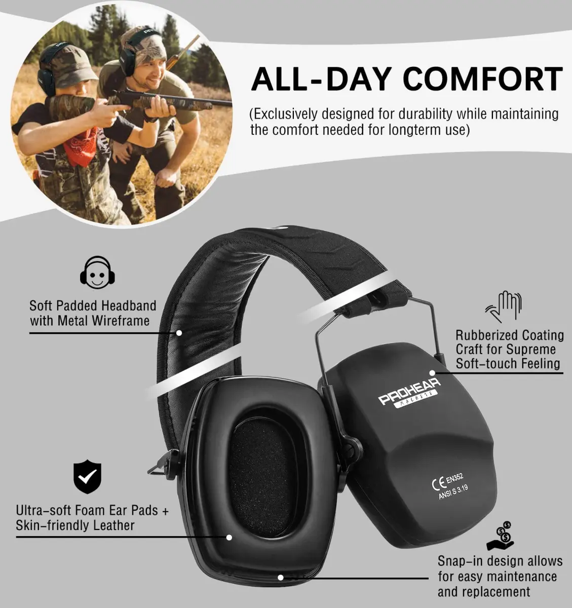 PROHEAR 016 Slim Passive Earmuffs NRR 26dB | Compact Foldable Hearing Protection for Shooting, Hunting, and Workshops - view 4