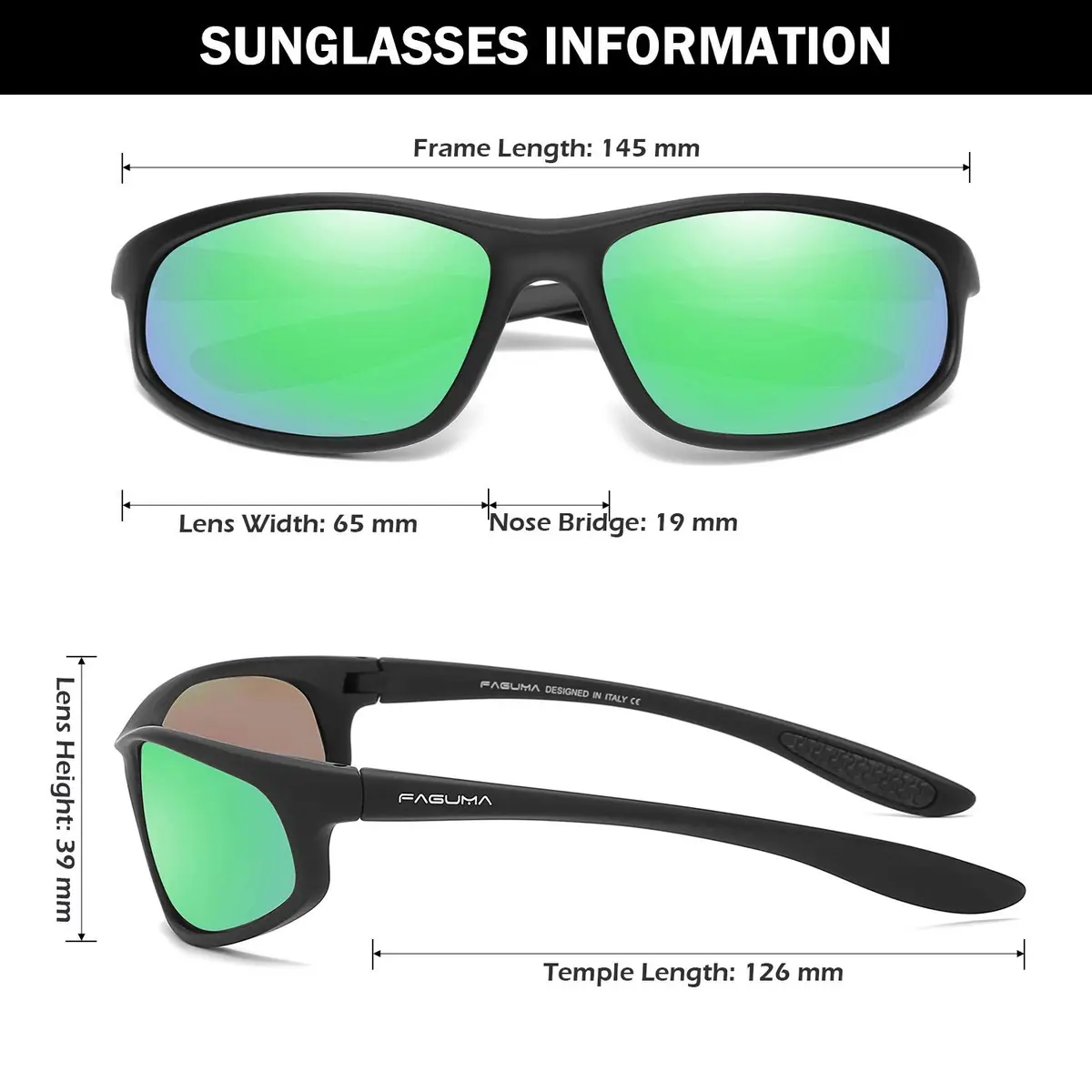 FAGUMA Polarized Sports Sunglasses For Men UV400 Protection Matte Black/Green Mirror | Polarized, Anti-Glare, Lightweight - view 4