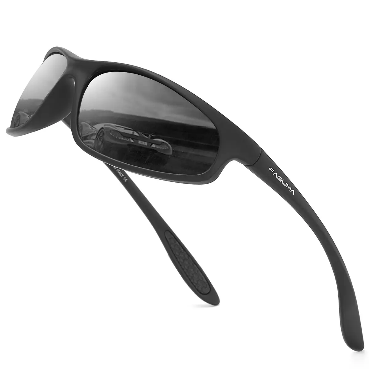 FAGUMA Polarized Sports Sunglasses for Men | UV400 Protection, Matte Black/Grey - main product image