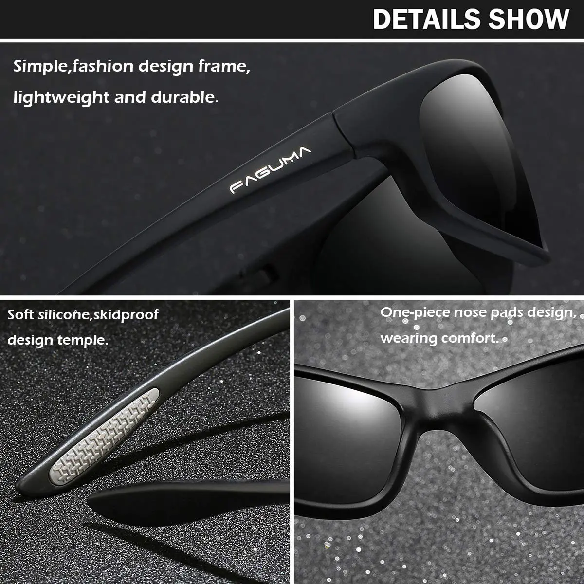 FAGUMA Polarized Sports Sunglasses for Men | UV400 Protection, Matte Black/Grey - view 5