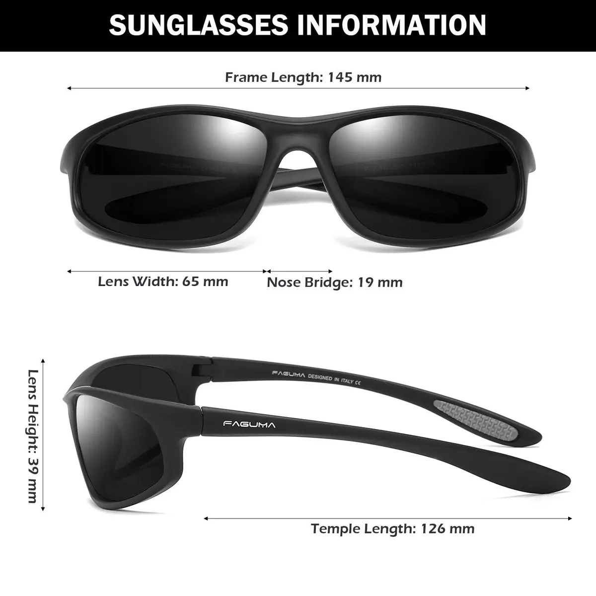 FAGUMA Polarized Sports Sunglasses for Men | UV400 Protection, Matte Black/Grey - view 4