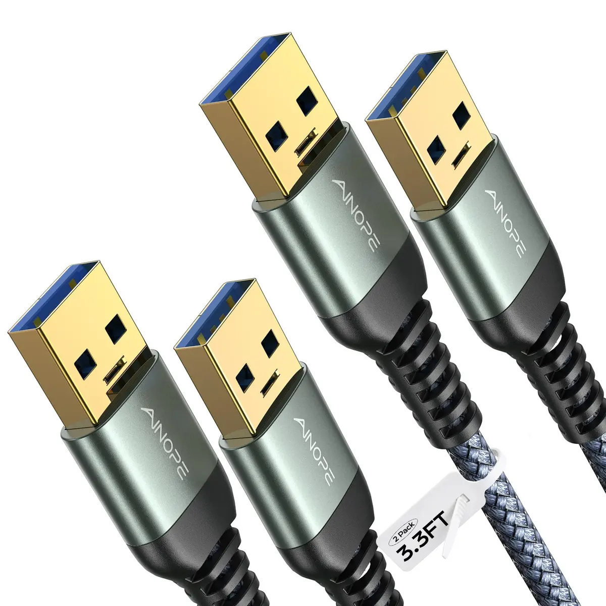 AINOPE USB to USB Cable, 3.3FT*2Pack | Data Transfer & Durable Nylon Braided - main product image