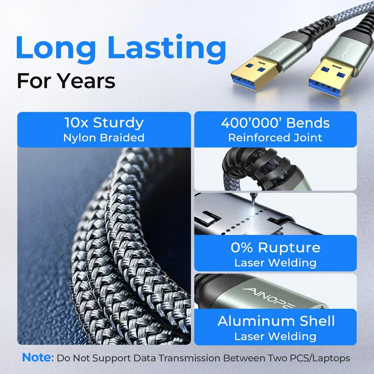 AINOPE USB to USB Cable, 3.3FT*2Pack | Data Transfer & Durable Nylon Braided - view 2