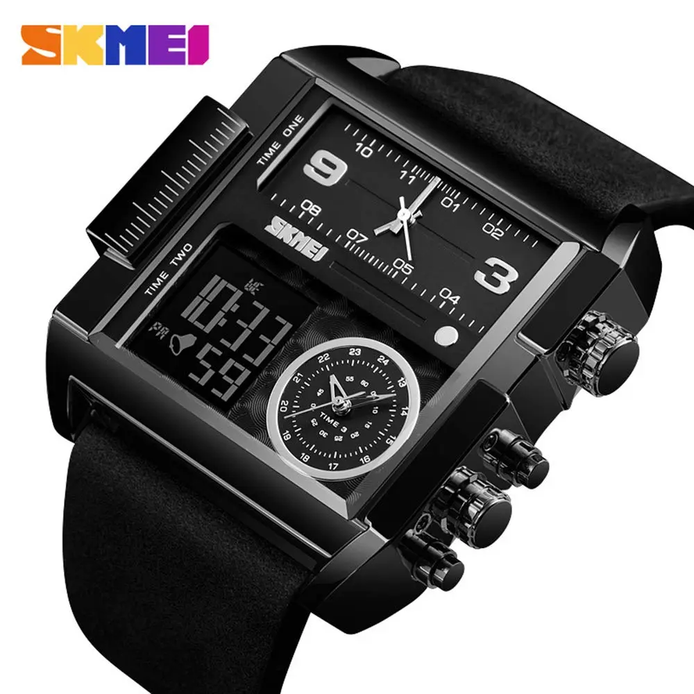 Gosasa Men's Square Large Face Digital Sports Watch with Triple Time Zone & LED Display, 51mm Case | Analog Quartz Movement - view 6