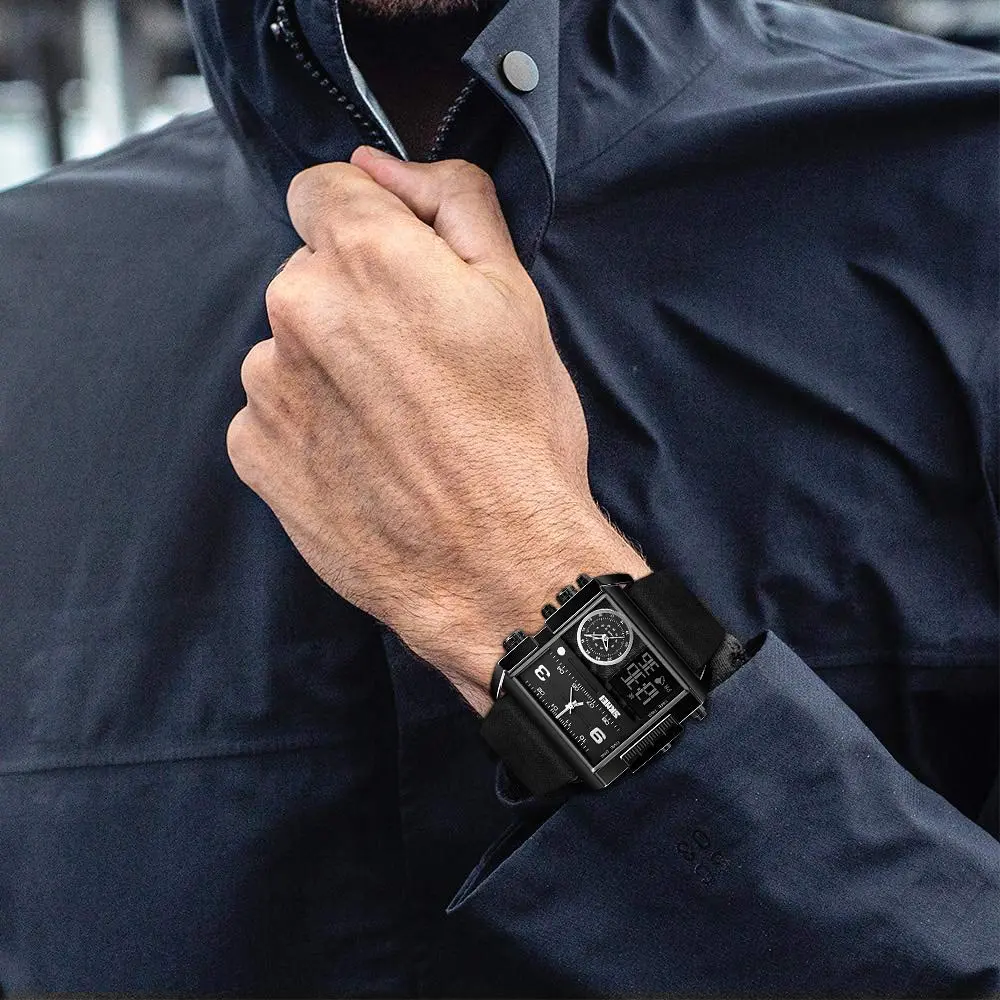 Gosasa Men's Square Large Face Digital Sports Watch with Triple Time Zone & LED Display, 51mm Case | Analog Quartz Movement - view 2