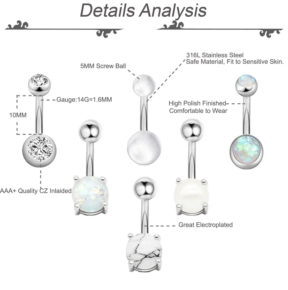REVOLIA 14G Stainless Steel Belly Button Rings for Women Navel Rings CZ Body Piercing | Dainty, Durable & Safe (70-120c) - view 4