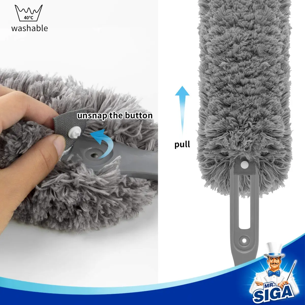 MR.SIGA Microfiber Duster Washable Dust Remover for Household Cleaning | Large Microfiber Head, Non-Slip Handle - view 7