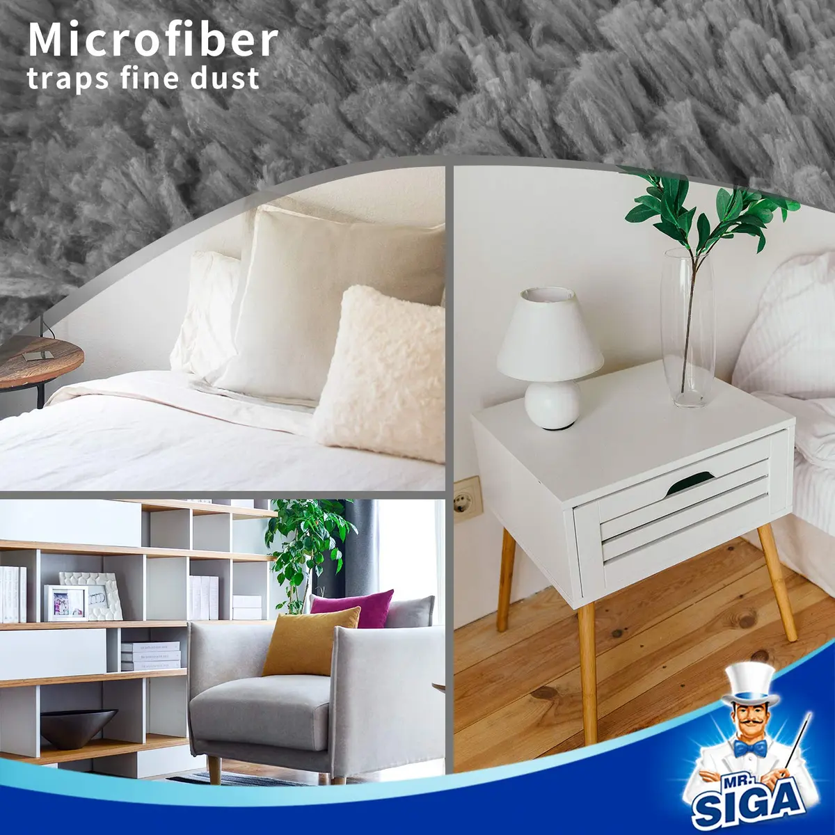 MR.SIGA Microfiber Duster Washable Dust Remover for Household Cleaning | Large Microfiber Head, Non-Slip Handle - view 8