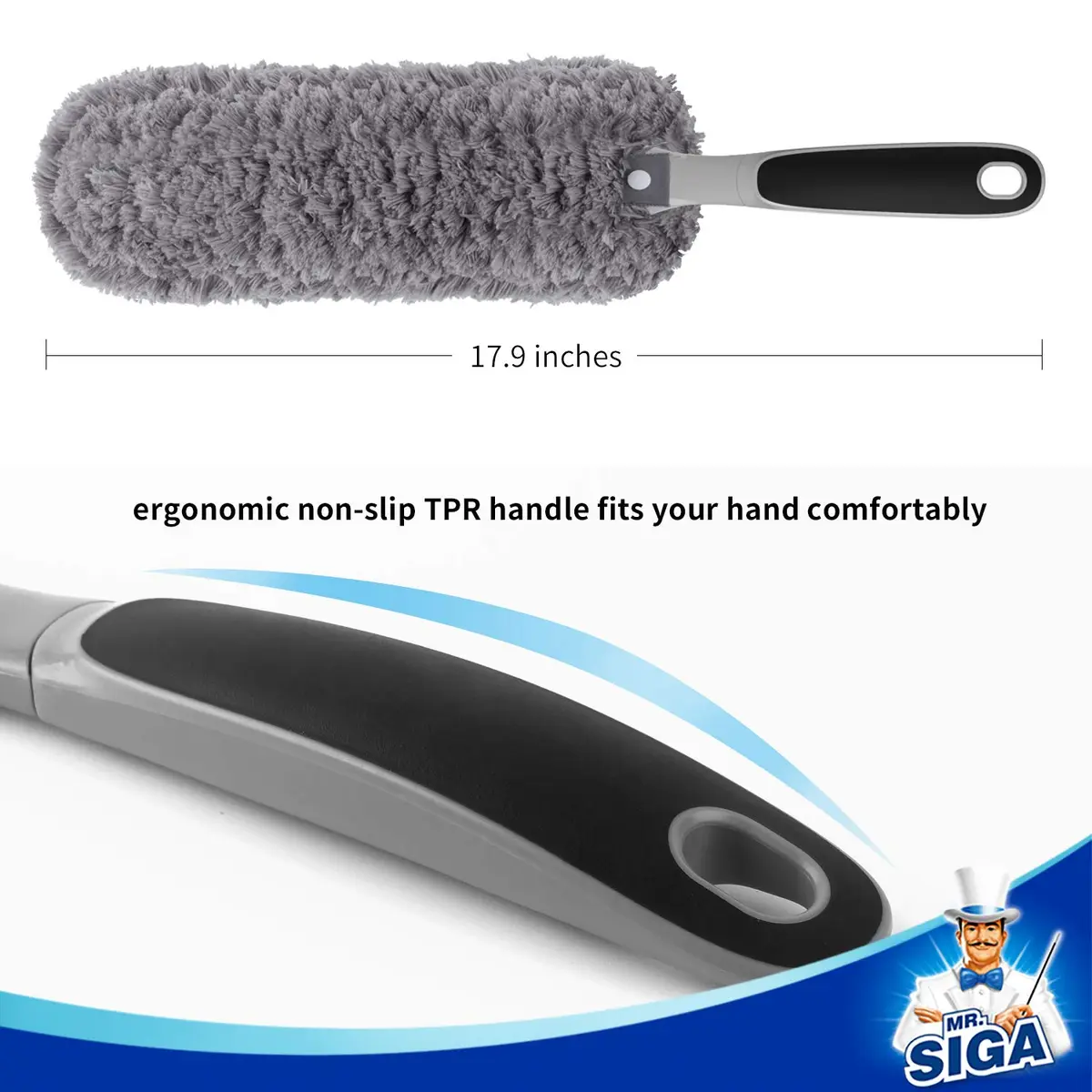 MR.SIGA Microfiber Duster Washable Dust Remover for Household Cleaning | Large Microfiber Head, Non-Slip Handle - view 3