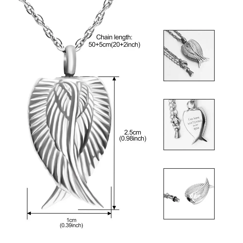 Dletay Customized Angel Wing Cremation Necklace for Ashes | Stainless Steel Memorial Pendant 2.5cm - view 5