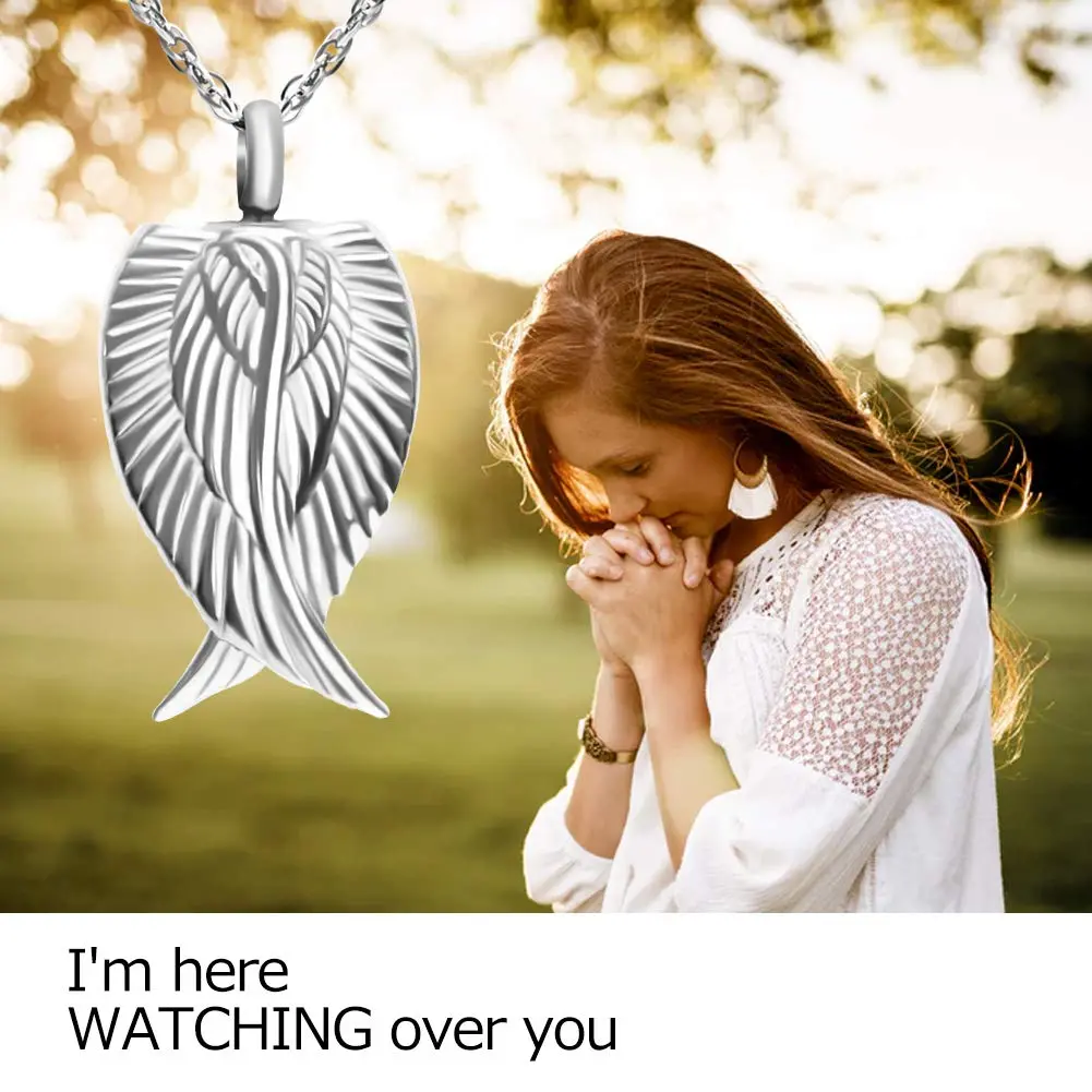 Dletay Customized Angel Wing Cremation Necklace for Ashes | Stainless Steel Memorial Pendant 2.5cm - view 6