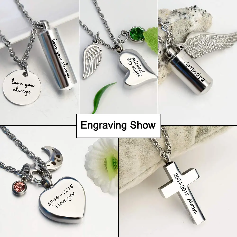 Dletay Customized Angel Wing Cremation Necklace for Ashes | Stainless Steel Memorial Pendant 2.5cm - view 7