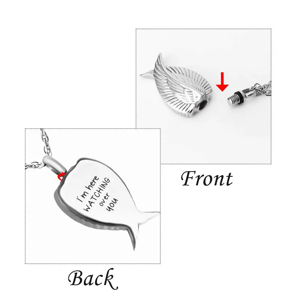 Dletay Customized Angel Wing Cremation Necklace for Ashes | Stainless Steel Memorial Pendant 2.5cm - view 3