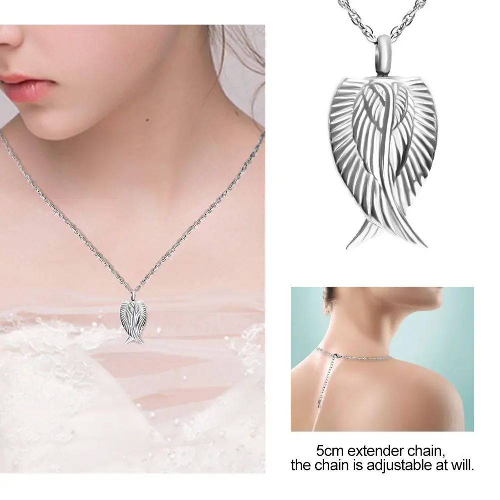 Dletay Customized Angel Wing Cremation Necklace for Ashes | Stainless Steel Memorial Pendant 2.5cm - view 4
