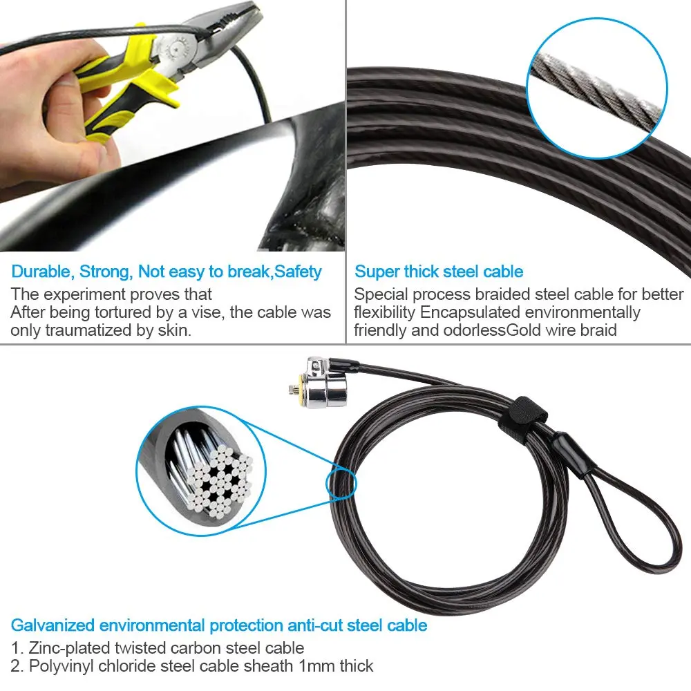LORADAR Laptop Cable Lock - 6.7Ft Security Cable with Adhesive Anchors | Anti-Theft Device for Laptops, Tablets & Phones - view 4