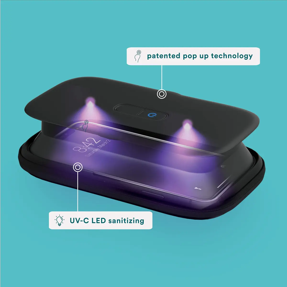 Homedics UV Clean Portable Sanitizer Box Black | Kills 99.9% of Contaminates - view 3