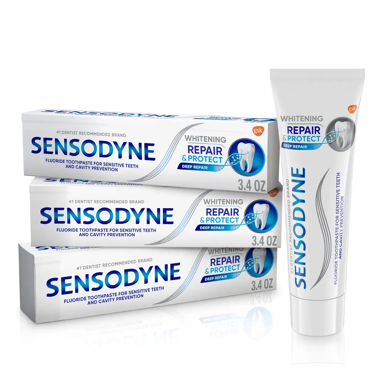 Sensodyne Repair and Protect Whitening Toothpaste 10.2ml (3.4 Fl Oz) Pack of 3 | Clinically Proven Sensitivity Relief & Enamel Repair - main product image