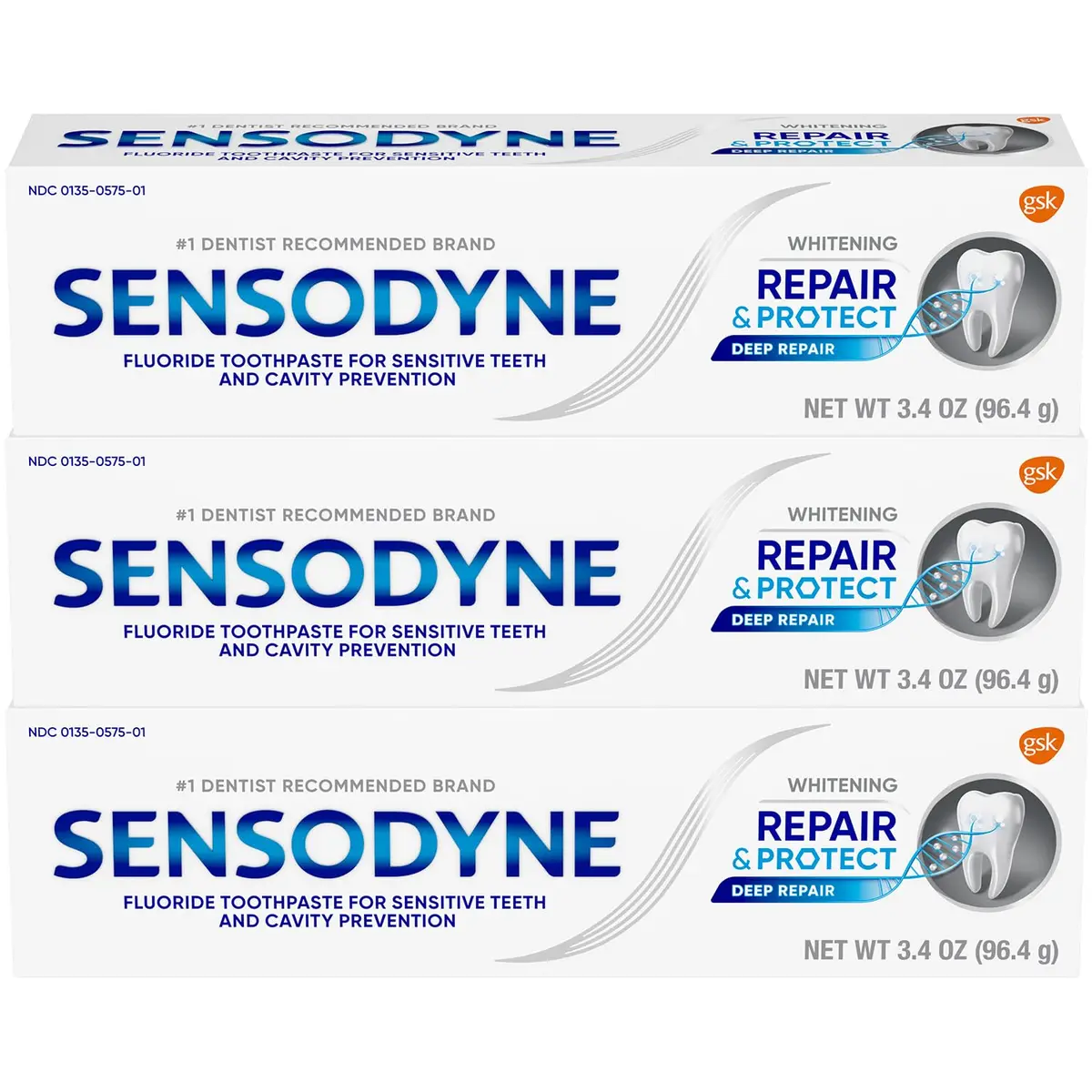 Sensodyne Repair and Protect Whitening Toothpaste 10.2ml (3.4 Fl Oz) Pack of 3 | Clinically Proven Sensitivity Relief & Enamel Repair - view 2