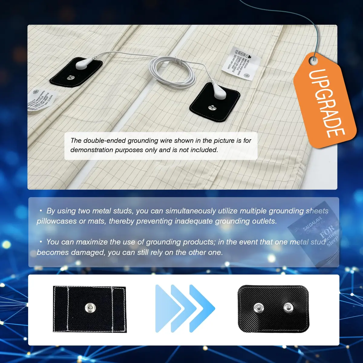 saldalavl Conductive Grounding Sheet King 203x213cm (76x80in) with 4.5m (15ft) Cord | Improves Sleep & Energy - view 4