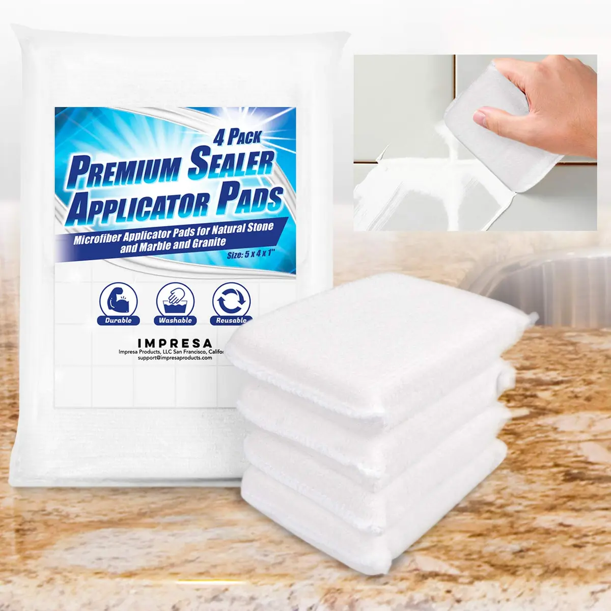 IMPRESA Microfiber Sealer Applicator Pads 5x4x1 in Black | Multi-Surface Grout & Tile Sealer Pads - main product image