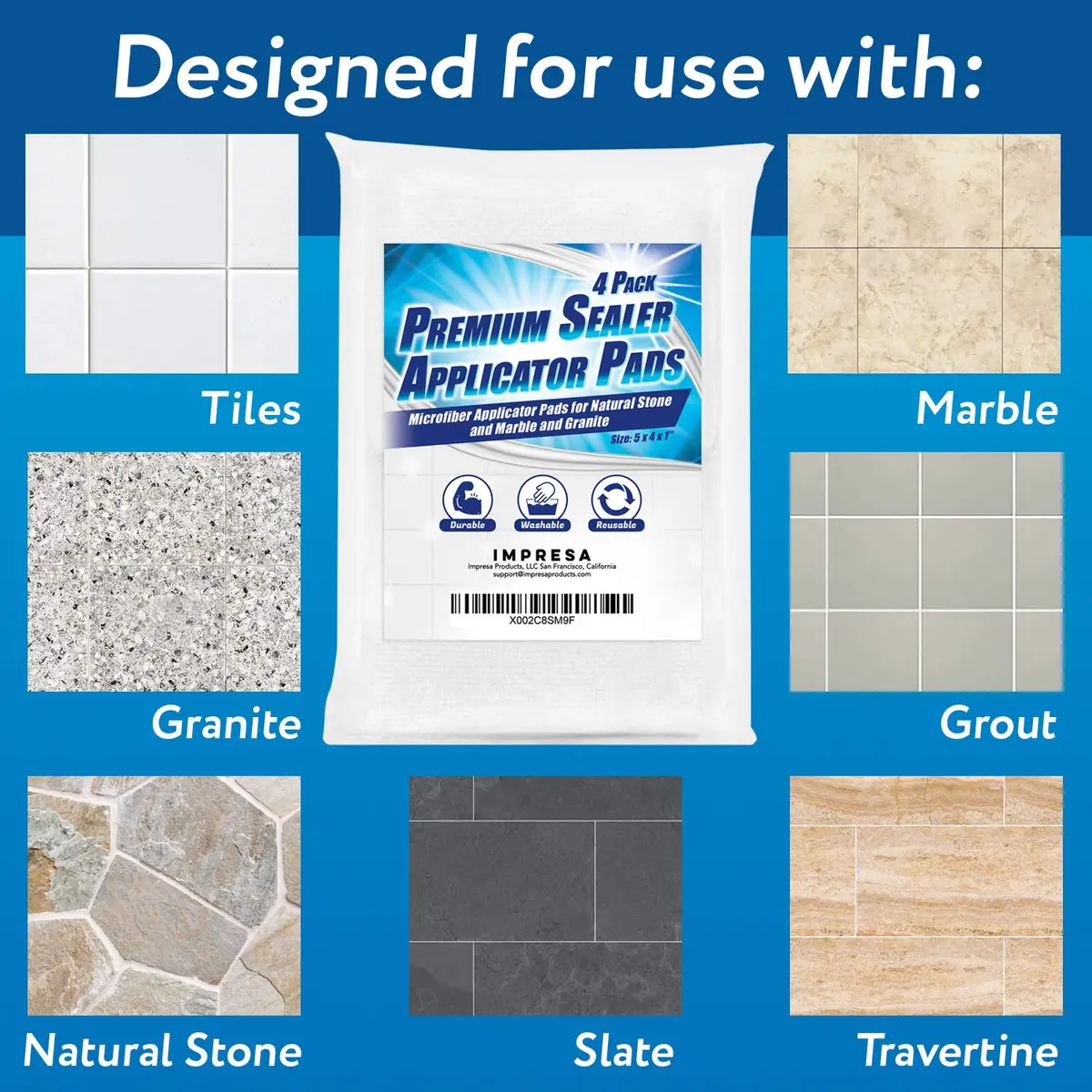 IMPRESA Microfiber Sealer Applicator Pads 5x4x1 in Black | Multi-Surface Grout & Tile Sealer Pads - view 2