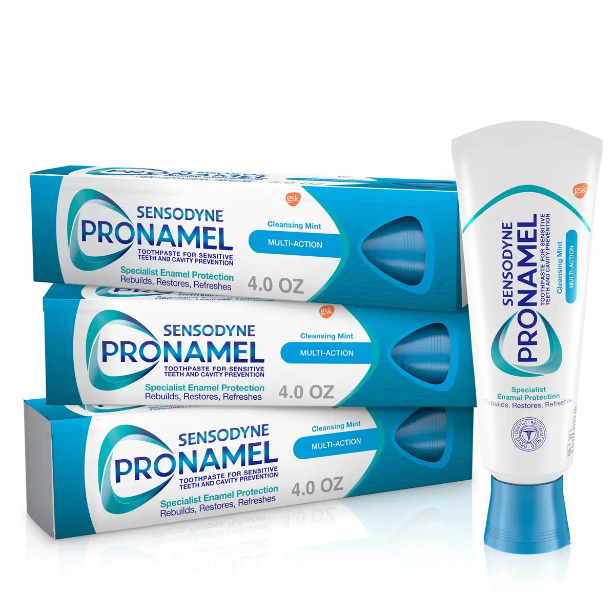 Sensodyne Pronamel Multi-Action SLS Free Toothpaste for Sensitive Teeth, Cleansing Mint, 360ml (12 Ounces Pack of 3) | Reharden and Strengthen Enamel - main product image