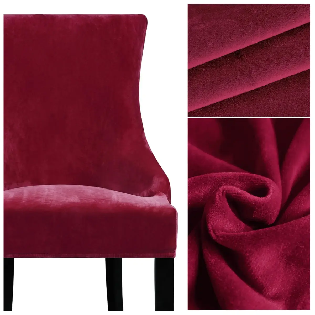 Lellen Velvet Stretch Wingback Chair Cover Slipcover - Wine, 1PC | Fits Chairs 18-22" Seat Length, 20-24" Seat Width - view 4