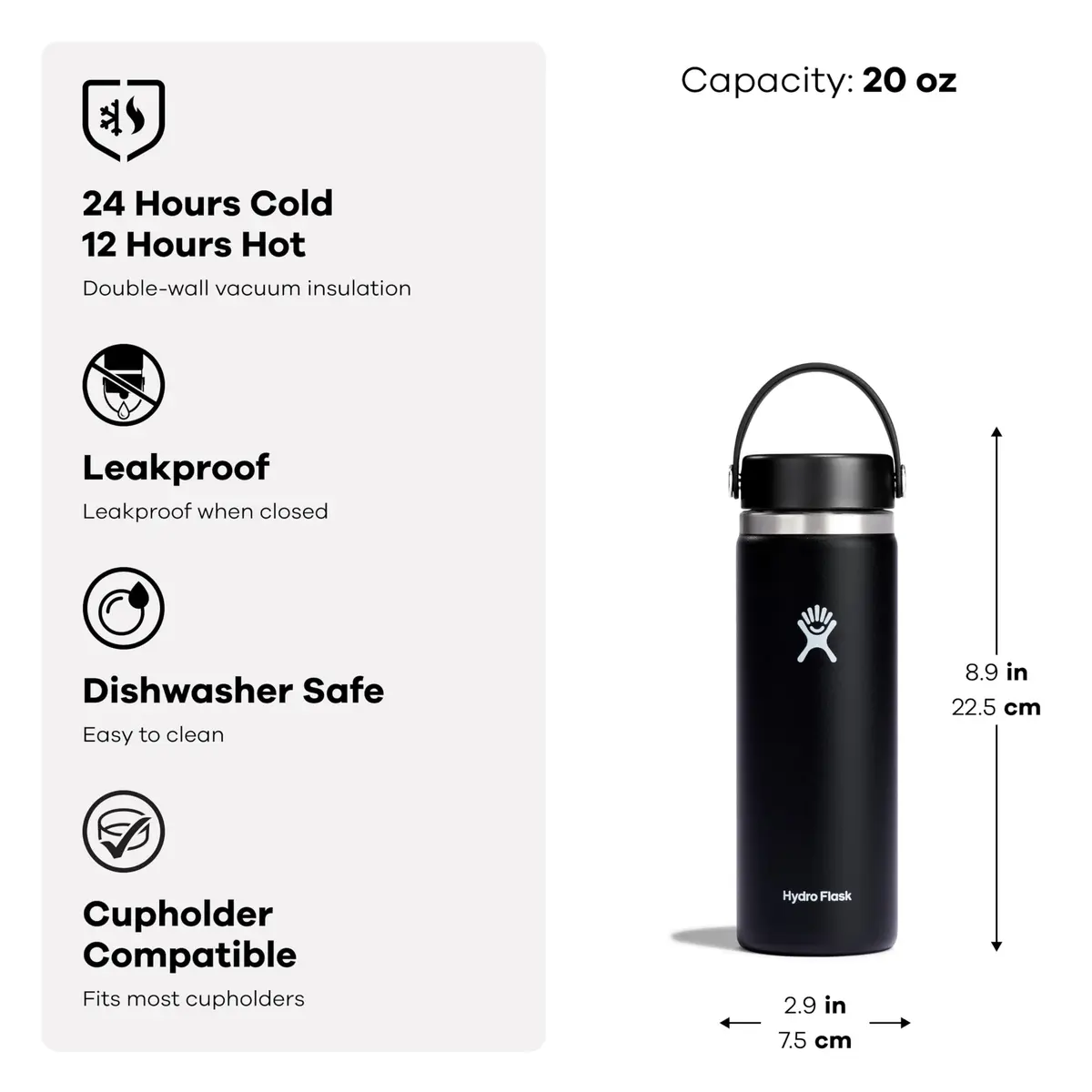 Hydro Flask Water Bottle - Insulated Stainless Steel - Wide Mouth Flex Lid, Non Spill, Leakproof in 20 Oz | Keeps Drinks Cold 24 Hrs & Hot 12 Hrs - view 4
