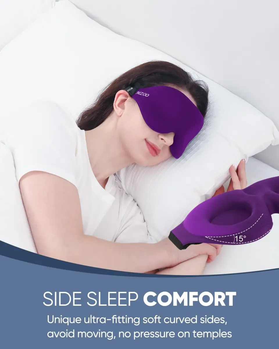 MZOO Luxury 3D Sleep Mask for Women & Men | 13mm Eye Cups, 22mm Nose Padding, 10mm Strap (Purple) - view 3