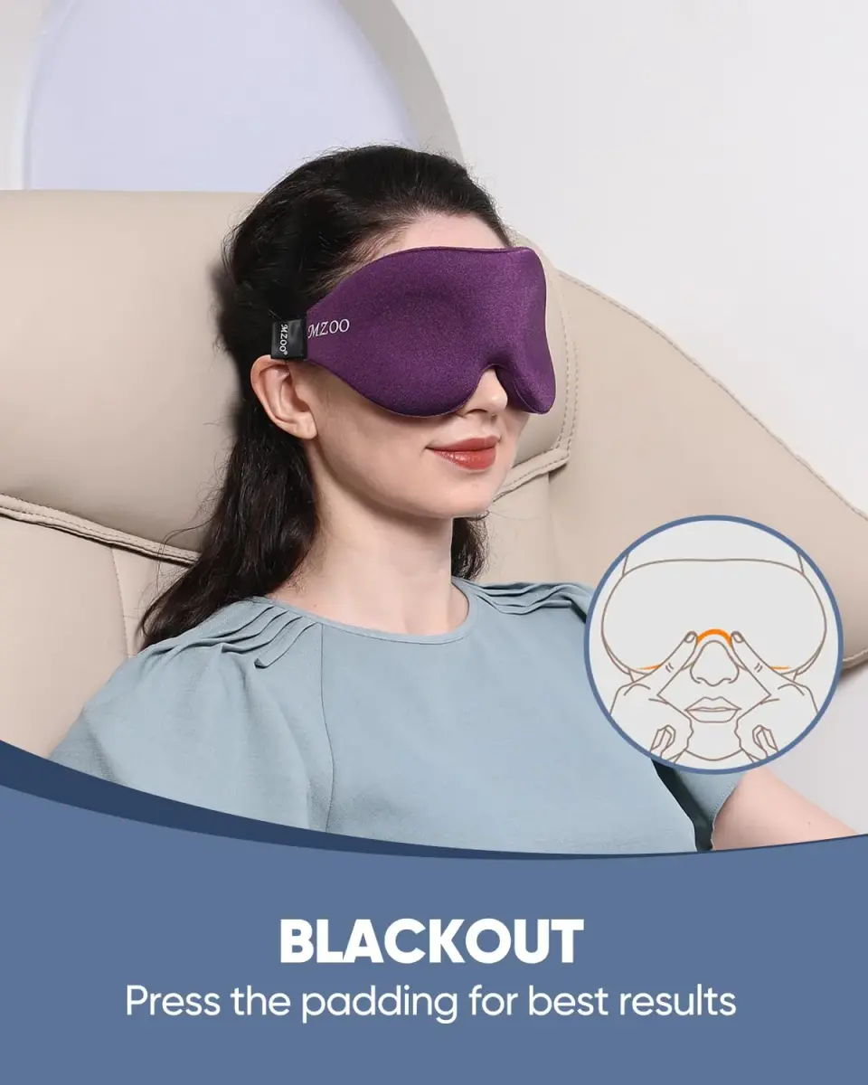 MZOO Luxury 3D Sleep Mask for Women & Men | 13mm Eye Cups, 22mm Nose Padding, 10mm Strap (Purple) - view 4