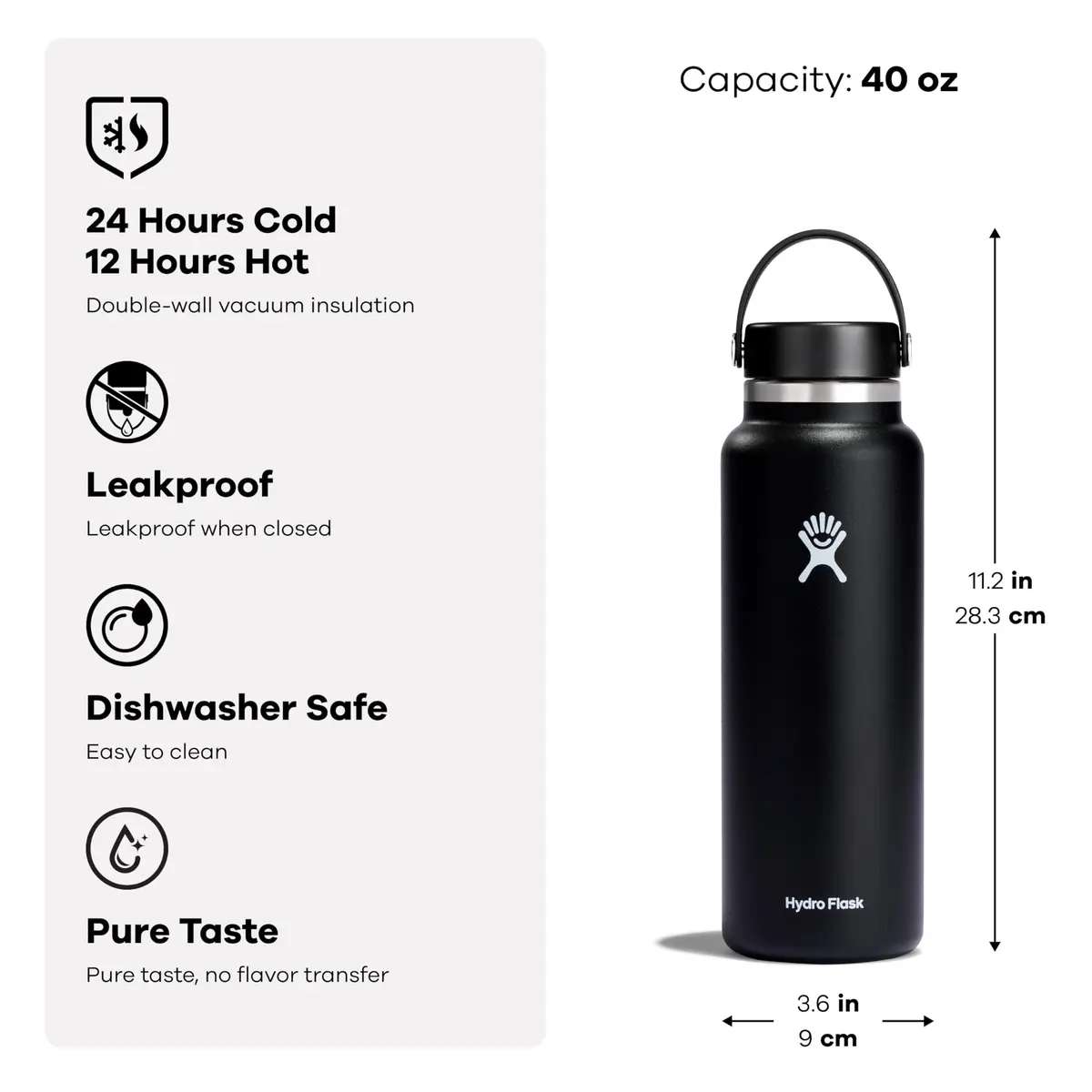Hydro Flask Water Bottle - Insulated Stainless Steel - Wide Mouth Flex Lid, Non Spill, Leakproof in 40 Oz | Keeps Drinks Cold 24H & Hot 12H - view 4