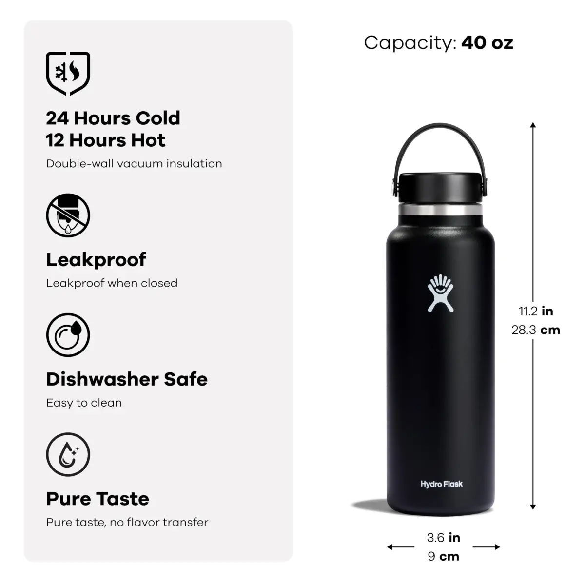 Hydro Flask 40 Oz Wide Mouth Water Bottle - Classic White | Insulated Stainless Steel - view 4