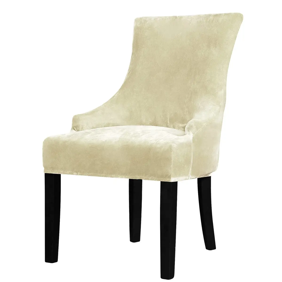 Lellen Velvet Stretch Wingback Chair Cover Slipcover - Cream, 1PC | Fits Dining & Living Room Chairs - main product image
