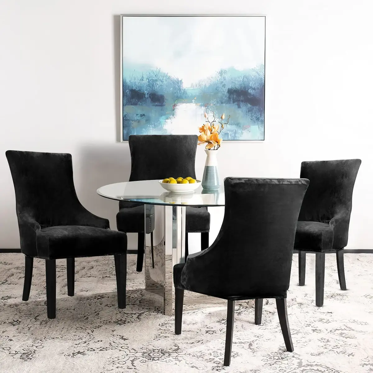 Lellen Velvet Stretch Wingback Chair Cover Slipcover 1PC Black | Fits Dining & Living Room Chairs - view 2