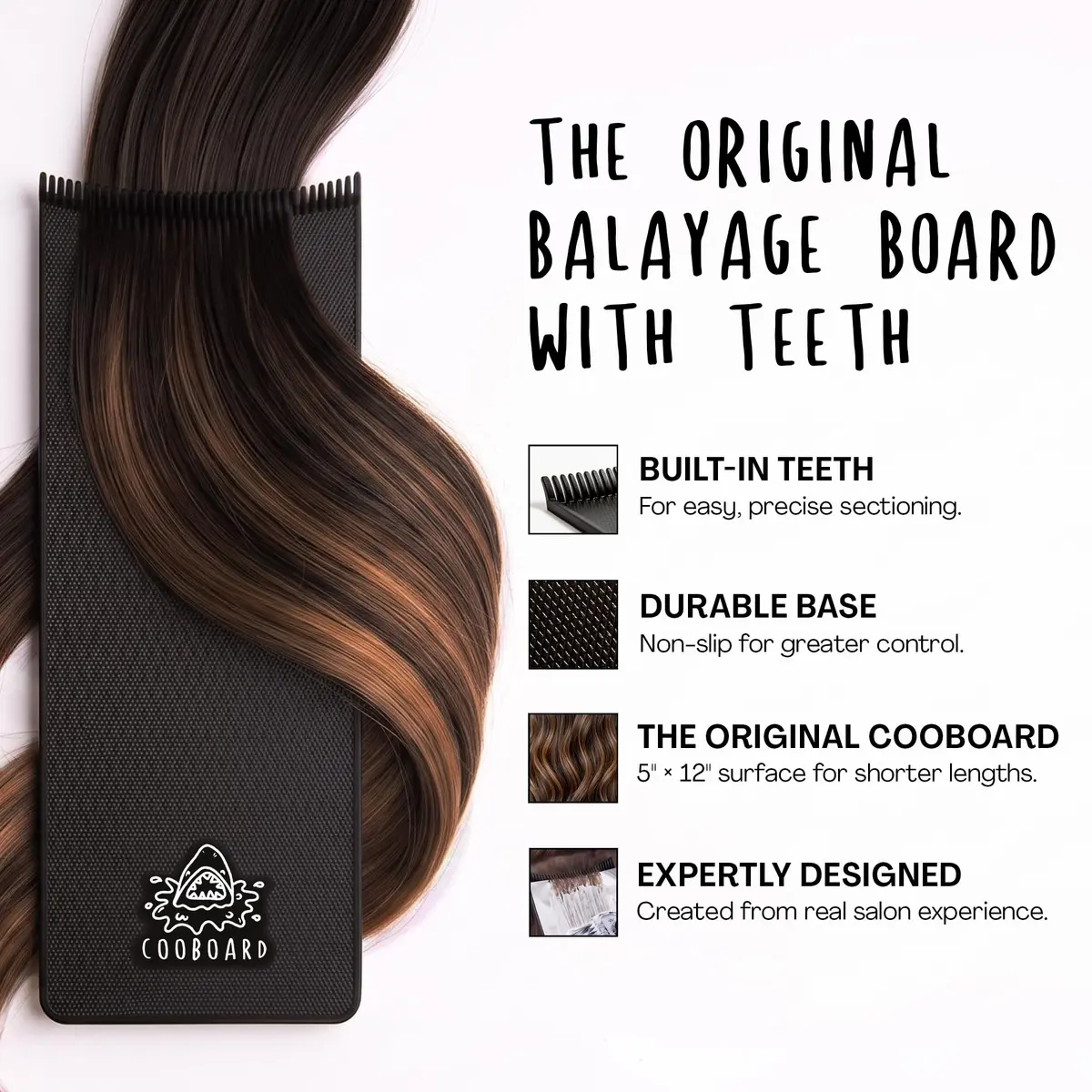 Cooboard Balayage Board with Teeth | Original Hair Highlighting Paddle, 12 in x 5 in | Easy to Clean, Lightweight, Black - view 2