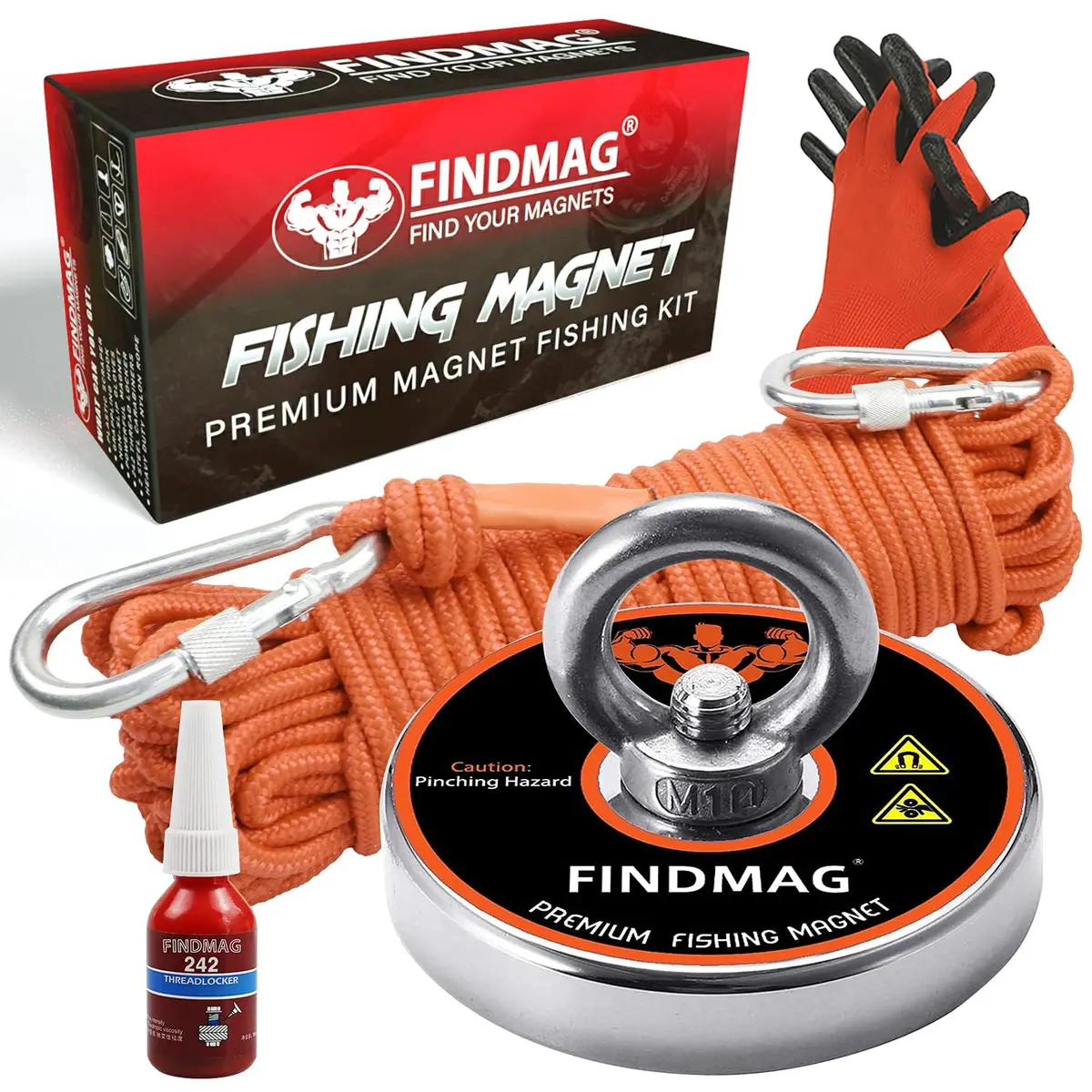 FINDMAG 800 LBS Neodymium Magnet Fishing Kit 2.95 Inch Diameter | Strongest N52 Magnet for Treasure Hunting - main product image