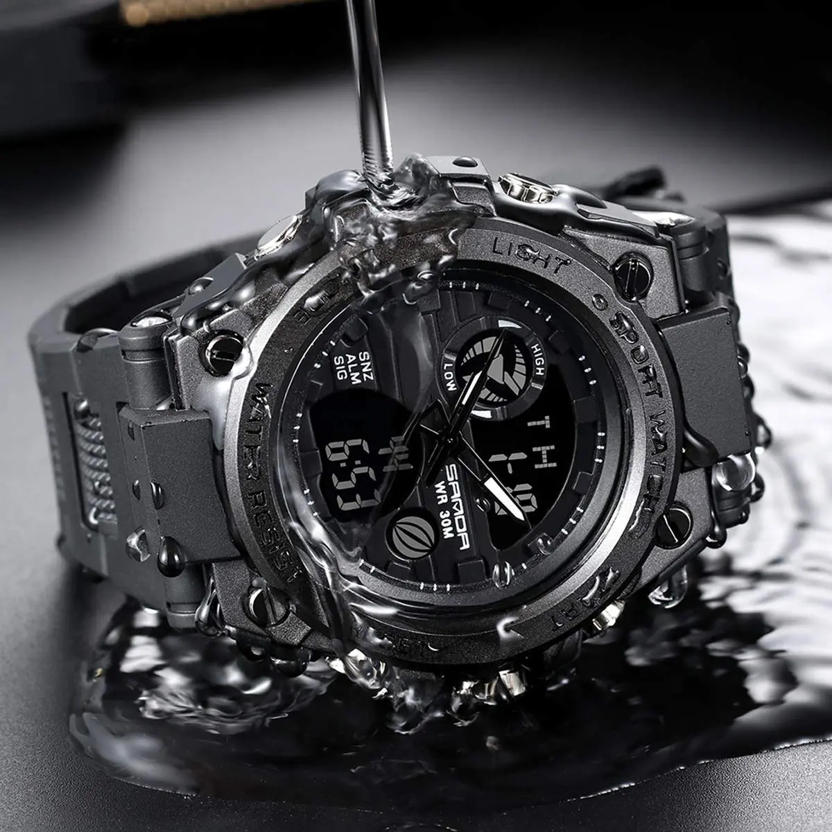 AIMES Men's Military Waterproof Digital Watch 53mm | Dual Time, LED Backlight, Shock Resistant - view 6