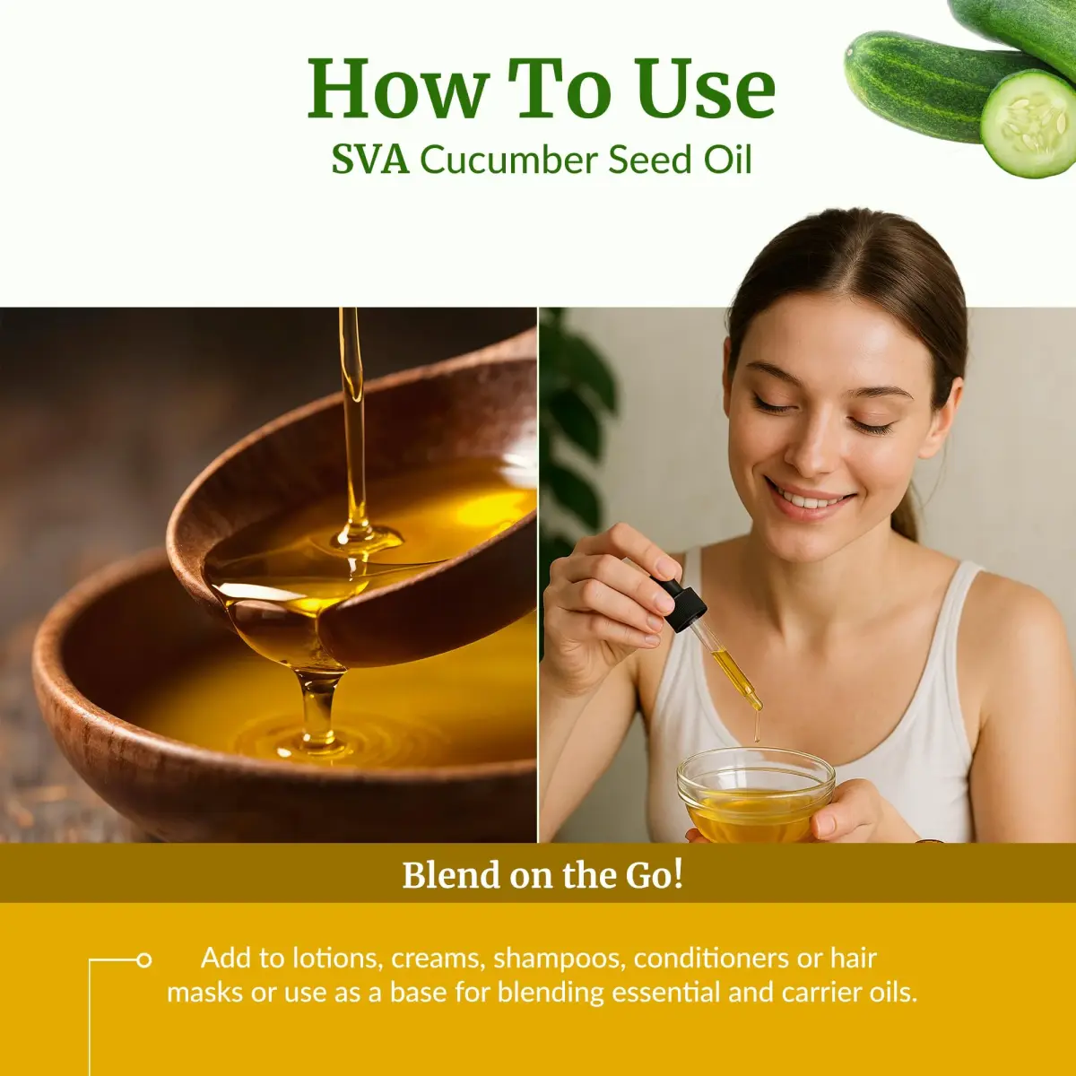 SVA ORGANICS Cucumber Seed Carrier Oil 118 ml (4 Fl Oz) | Pure, Cold-Pressed, Natural Moisturizer for Skin & Hair - view 6