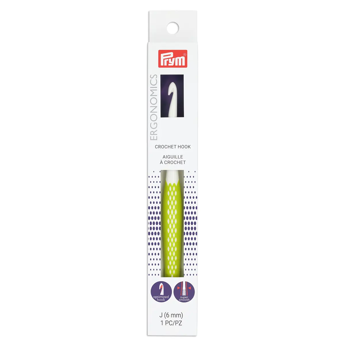 Prym Ergonomic Crochet Hook J/6mm (Plastic, Rubber) | Smooth Glide & Comfortable Grip - main product image