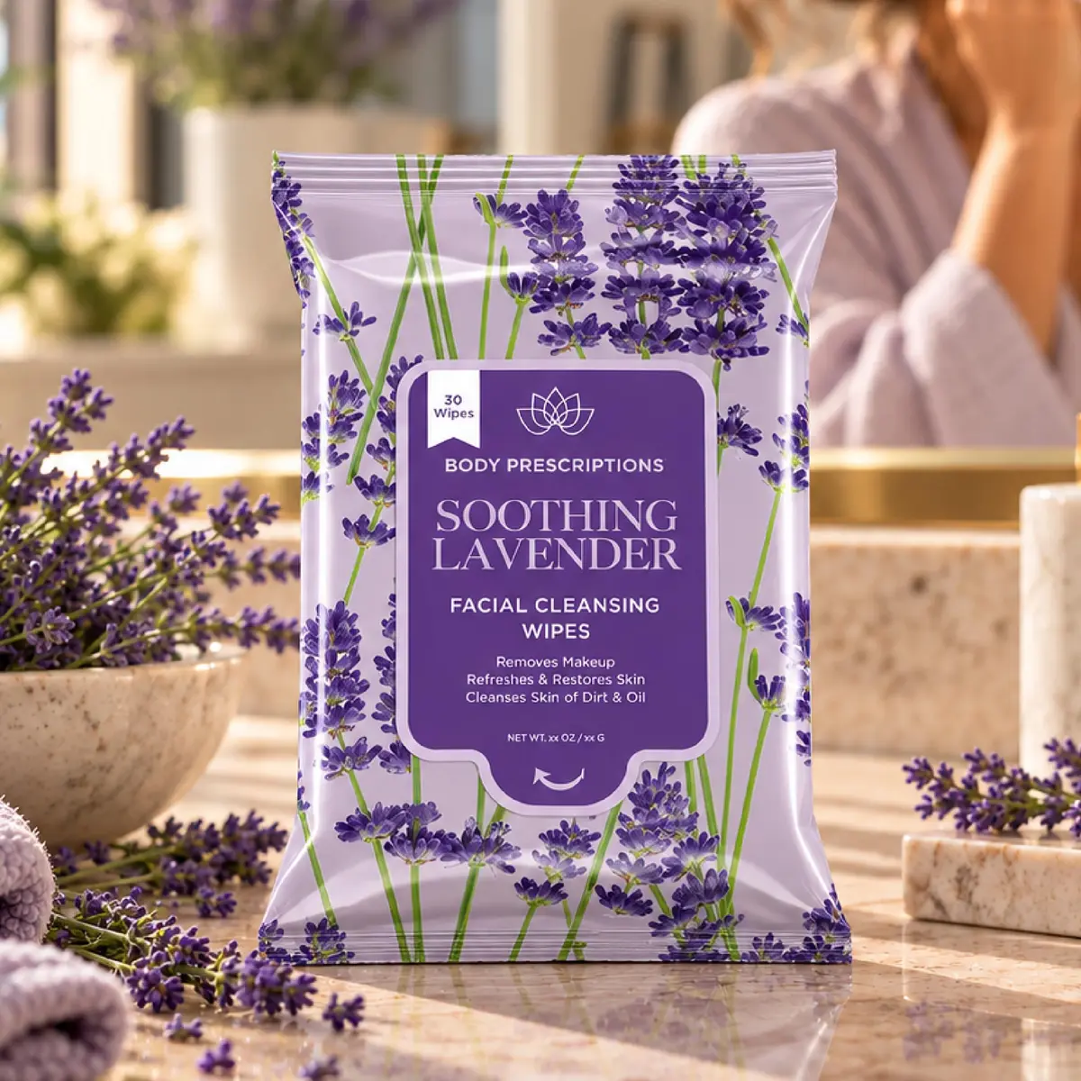Body Prescriptions Makeup Remover Wipes - Bulk Pack, Gentle Cleansing Wipes for Easy Makeup Removal, Mint, Rosehip, Vitamin C, Lavender & Coconut | All Skin Types - view 6