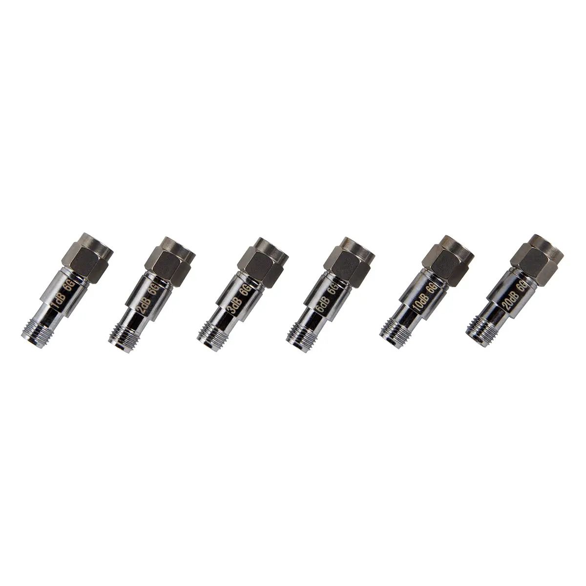 NooElec SMA Attenuator Kit - 6pc 2W 50 Ohm In-Line Attenuators | 1dB to 42dB Linear Attenuation - main product image