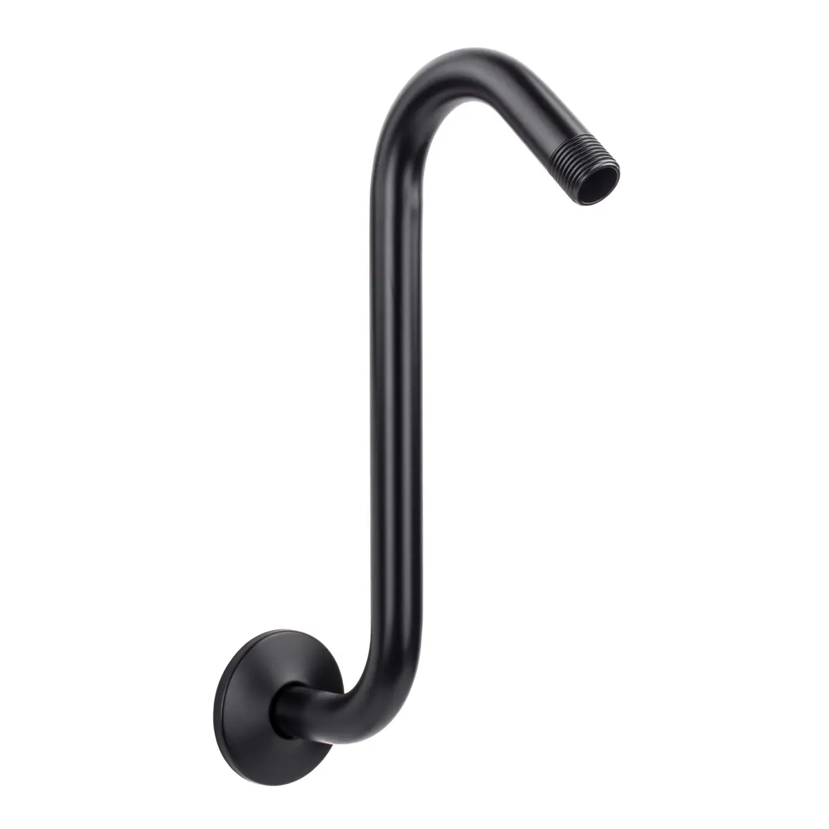 JS Jackson Supplies Shower Head Extension Arm with Flange 10.5 Inch Black | Curved S Shape, Stainless Steel, Standard 1/2" - main product image