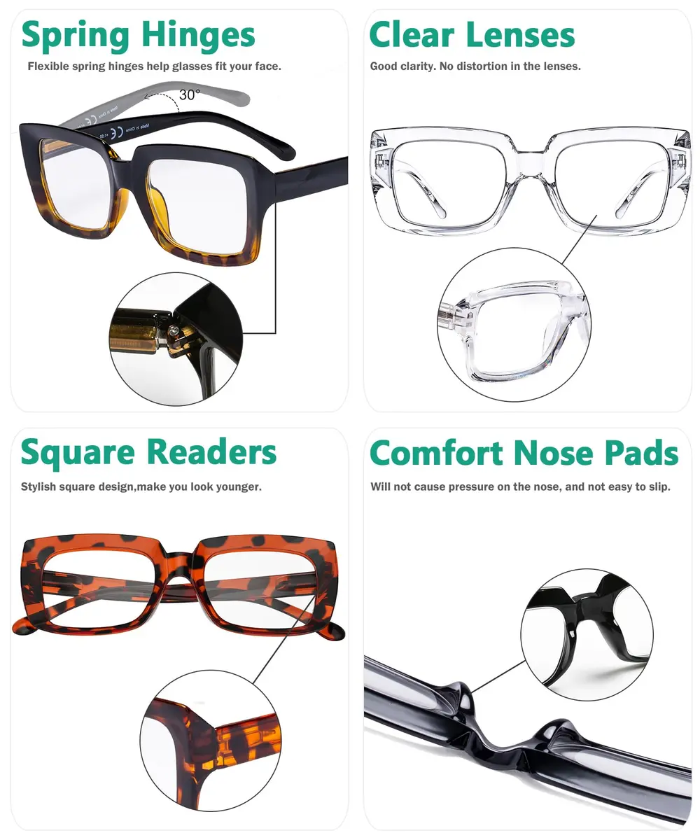 Eyekepper Oversized Square Reading Glasses for Women +1.75 | Stylish Frames with Spring Hinges - view 5