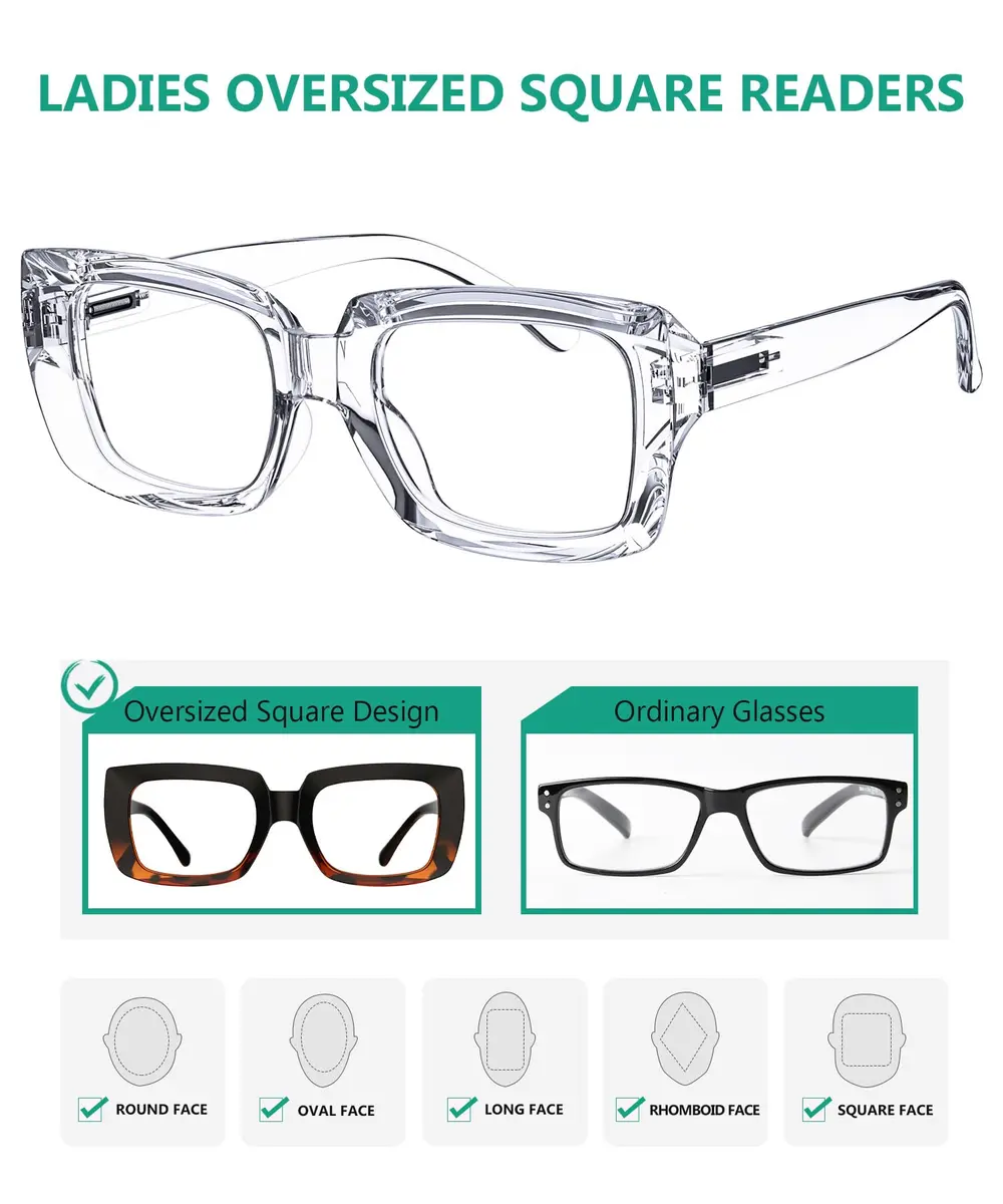 Eyekepper Oversized Square Reading Glasses for Women +1.75 | Stylish Frames with Spring Hinges - view 4