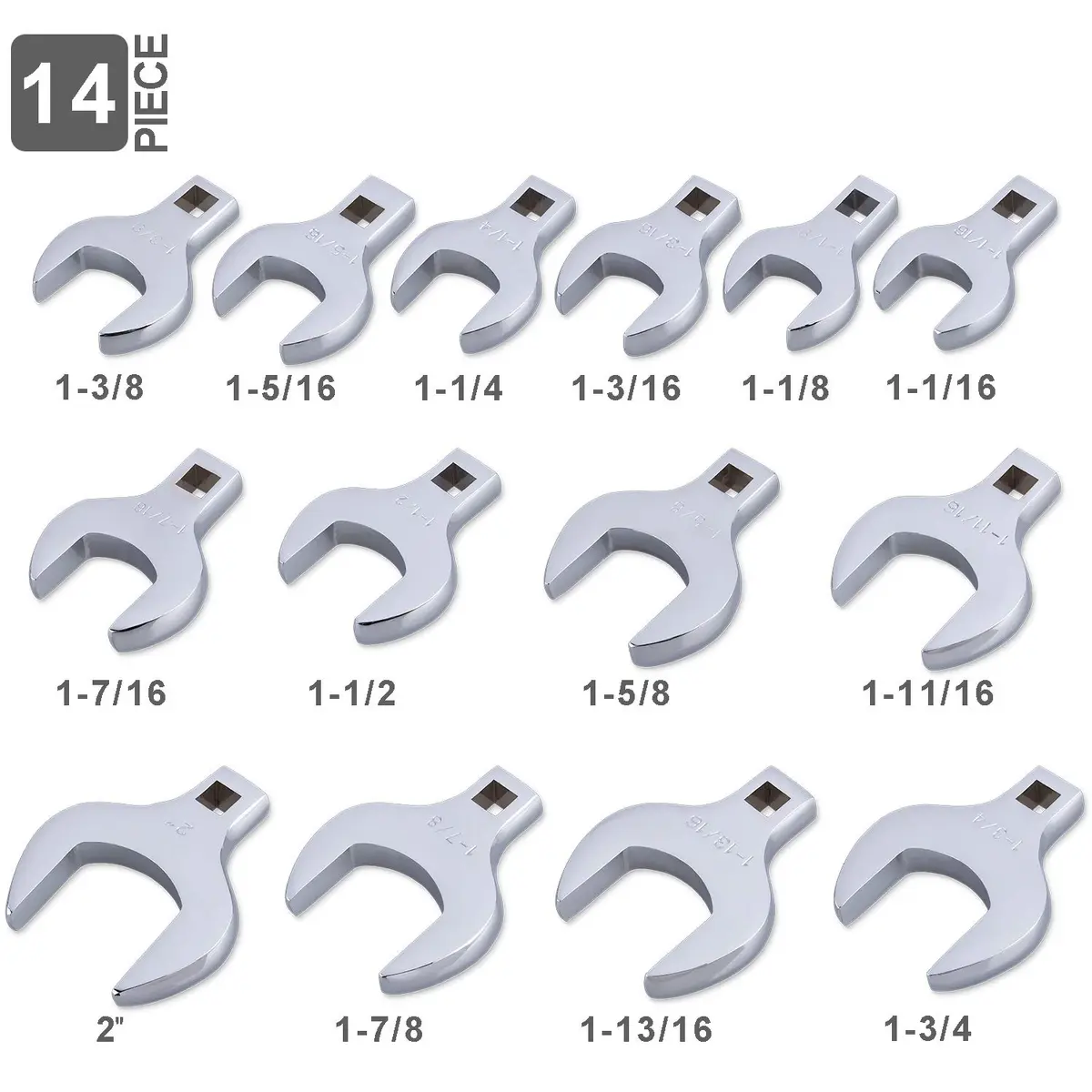 EFFICERE 14-Piece 1/2" Drive Jumbo Crowfoot Wrench Set, Chrome Vanadium Steel, Includes SAE Sizes 1-1/16" to 2" | Heavy-Duty - view 2