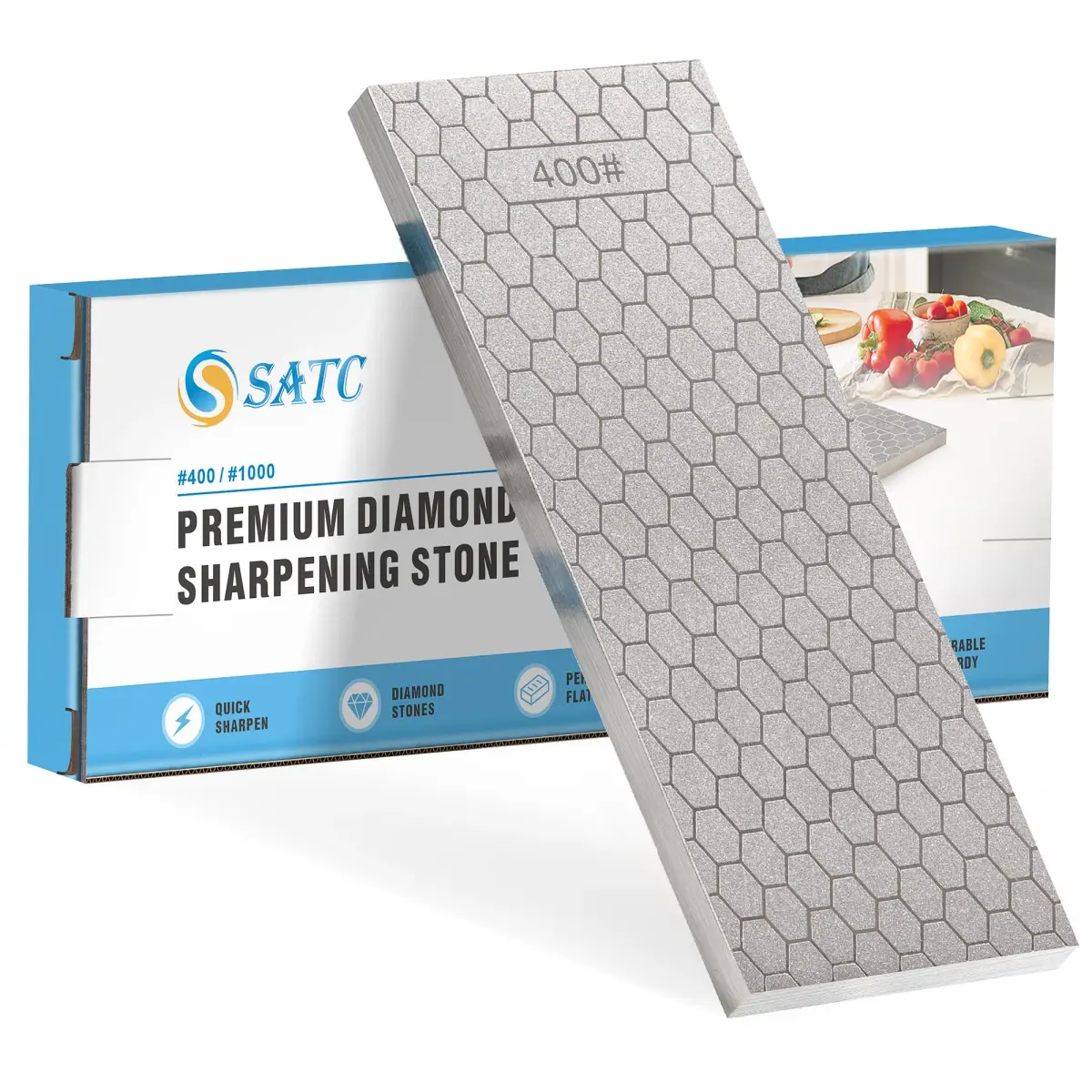 S SATC Diamond Sharpening Stone 20.32cm x 7.62cm (8" x 3") 400/1000 Grit | Fast Sharpening for All Tools - main product image
