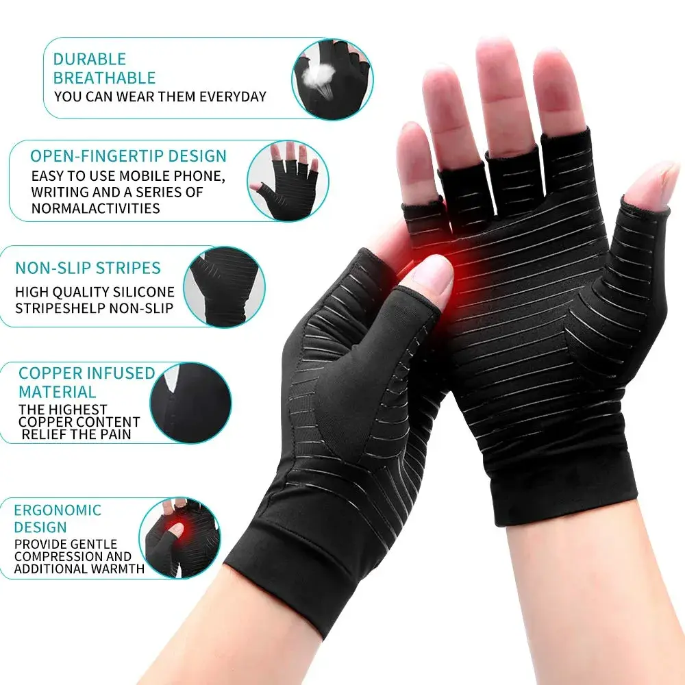 Ricbestlab Copper Arthritis Gloves for Women Men, Fingerless Breathable & Moisture Wicking Arthritis Compression Gloves for Computer Typing and Dailywork of Hands joint Support (Small, 1 Pair) - view 2