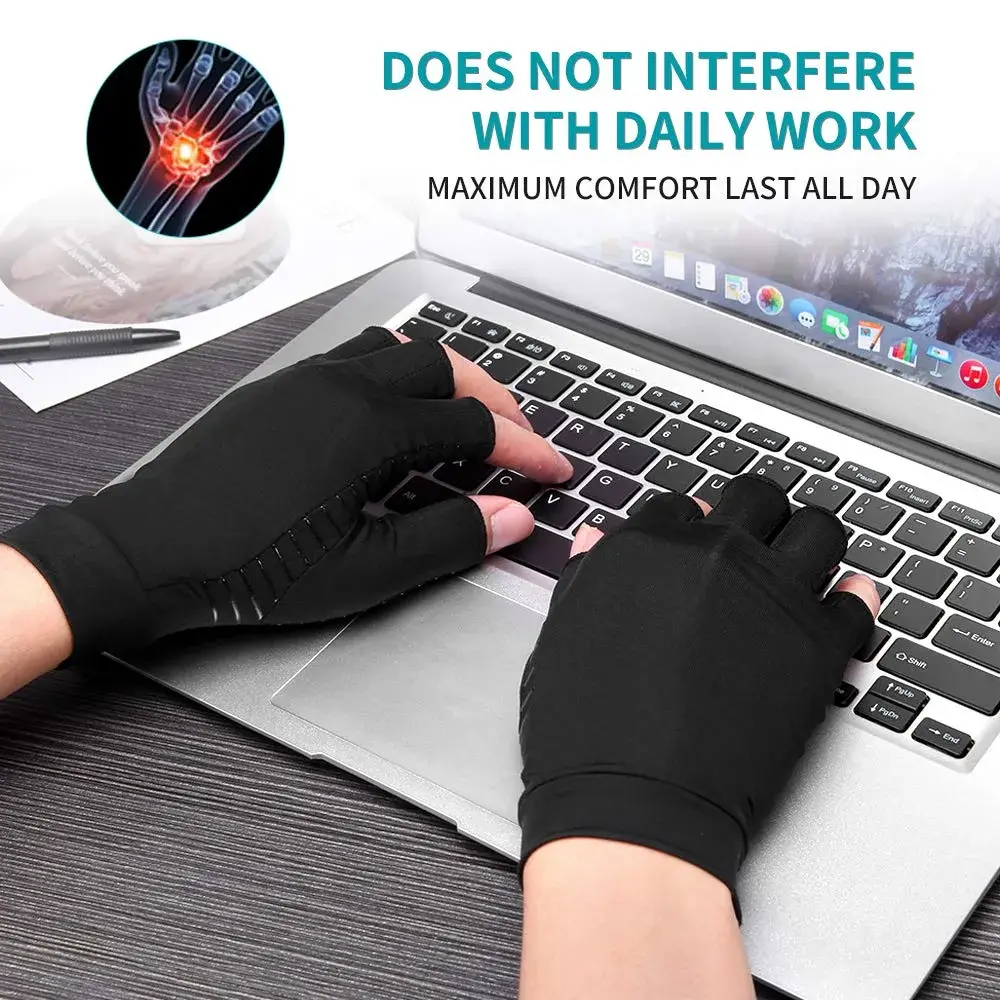 Ricbestlab Copper Arthritis Gloves for Women Men, Fingerless Breathable & Moisture Wicking Arthritis Compression Gloves for Computer Typing and Dailywork of Hands joint Support (Small, 1 Pair) - view 3
