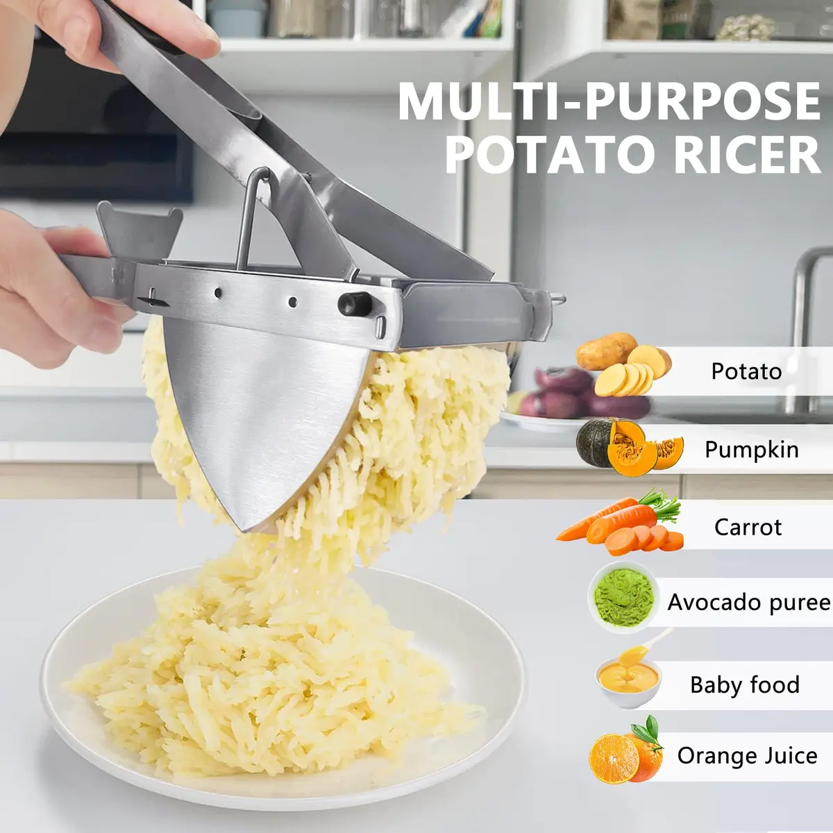 LHS Stainless Steel Potato Ricer and Masher, Heavy Duty Commercial Food Masher, Ergonomic Comfort Grip, Extra Large Capacity, Dishwasher Safe (Black) | 0.6 kg (1.32 lb) - view 5