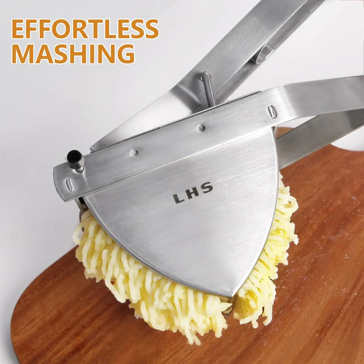 LHS Stainless Steel Potato Ricer and Masher, Heavy Duty Commercial Food Masher, Ergonomic Comfort Grip, Extra Large Capacity, Dishwasher Safe (Black) | 0.6 kg (1.32 lb) - view 2